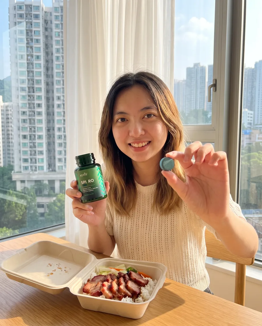 Hannah 拎住 Spi2ro Plus 同一粒藍綠咀嚼錠